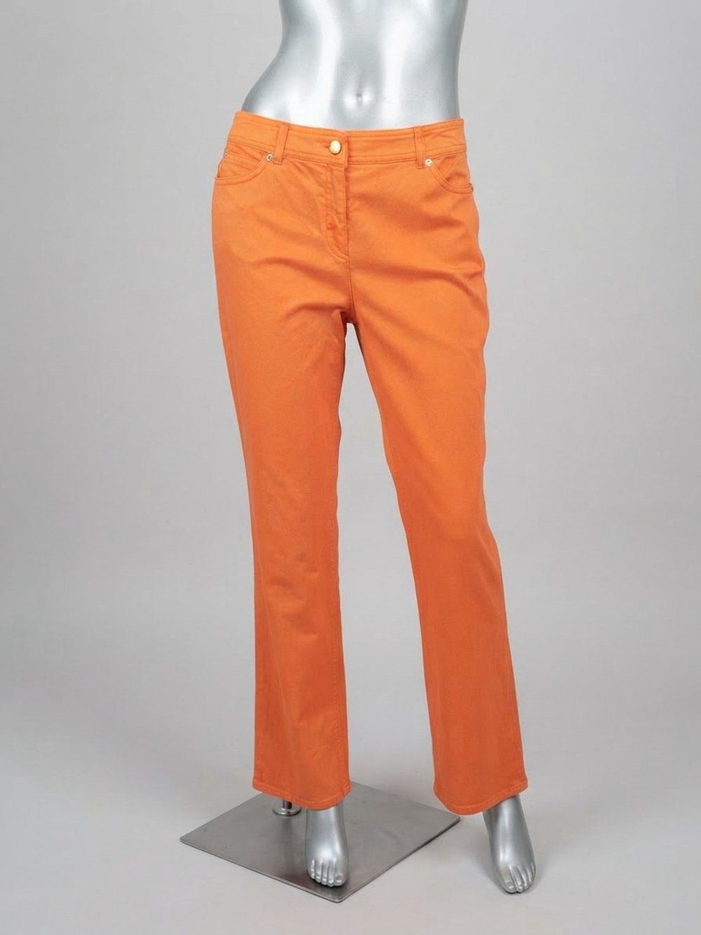 ESCADA Orange Stretch Cotton Straight Leg Jeans Pants Gold Logo Designer